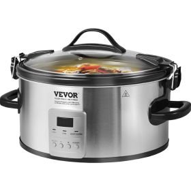 VEVOR 6QT Electric Slow Cooker Pot with 3-Level Heat Settings & Locking Lid