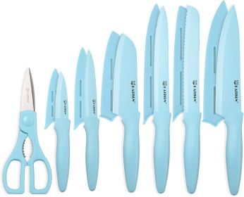 13 Piece Blue Coated Stainless Steel Kitchen Knife Set with Guards & Shears