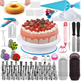 206 PCS Baking and Cake Decorating Supplies Kit With Cake Turntable Stand