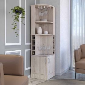 Double Door Bar Cabinet, 8 Wine Cubbies, Light Gray Finish