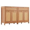 4 Door Rattan Cabinet with 2 Drawers & Adjustable Shelves Set of 2, Natural