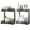 2Pcs Under Sink Organizer 2 Tier Sliding Cabinet Mesh Baskets with Adjustable Height