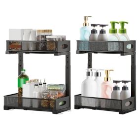 2Pcs Under Sink Organizer 2 Tier Sliding Cabinet Mesh Baskets with Adjustable Height