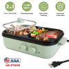 2-in-1 Non-Stick Hot Pot and Griddle with Glass Lid, Portable, Fast Heating for 1-2