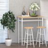 3-Piece White Oak Bar Table & 2 Metal Stools Set