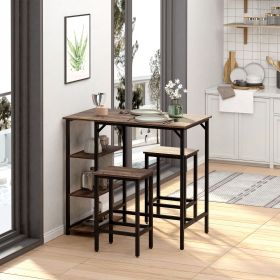 3-Piece Dining Set -Bar Table and Stools with Storage Shelf