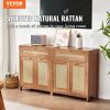 4 Door Rattan Cabinet with 2 Drawers & Adjustable Shelves Set of 2, Natural