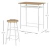 3-Piece White Oak Bar Table & 2 Metal Stools Set