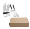 Stainless Steel Tool Set Ergonomic Handle - 2 Perforated Flat Spatula, Turner, Scraper, 2 Squirt Bottles