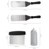 Stainless Steel Tool Set Ergonomic Handle - 2 Perforated Flat Spatula, Turner, Scraper, 2 Squirt Bottles
