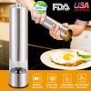 Electric  Stainless Steel Salt and Pepper Grinder with Light Adjustable Coarseness - Battery Operated, Easy Refill