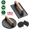 2Pcs Cast Iron Grill Press with Wooden Handle