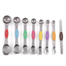 Set Of 8; Double Sided Stainless Steel Magnetic Measuring Spoon Set
