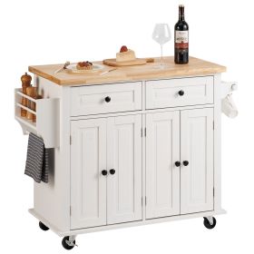 VEVOR Kitchen Island Cart with Storage Cabinet and Rack, Solid Wood Top, 35.4" Width