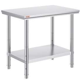 VEVOR 24 x 36 x 32 Inch Stainless Steel Commercial Prep Table with Adjustable Feet