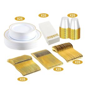 175 Pcs Disposable Gold Rim Dinnerware Set, Serves 25 Guests