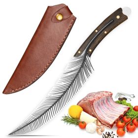QUALJOY Viking Knife - 13.8 Inch Full Tang Feather Blade & Leather Sheath, Carbon Steel