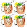 4Pcs Moscow Mule Mugs 18OZ Stainless Steel Copper Plating Cocktail Cup Set With Straws