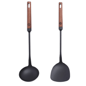 WANGYUANJI Traditional Chinese Wok Iron Cooking Spatula Set with Long Wooden Handle
