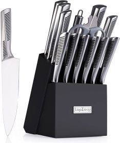 15 piece Stainless Steel Kitchen Knife Set with block & Manual Sharpener