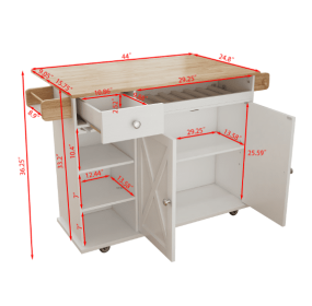 Kitchen Island Trolley With Solid Wood Top, Wine Storage & Glass Holder, Spice & Towel Rack