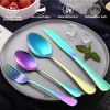 4-Piece Stainless Steel Flatware Set w/ Dinner Knife, Fork, Soup Spoon and Tea Spoon