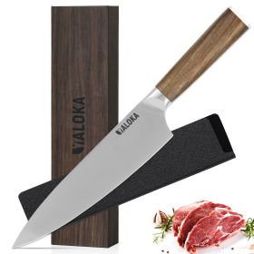 8-Inch YALOKA Gyuto Professional Japanese Kitchen Knife, Natural Wood Handle With Gift Box