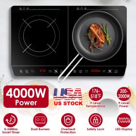 4000W Portable Dual Burner Induction Hot Plate with 9 Power & 9 Temperatures, 0-3 Hour Timer
