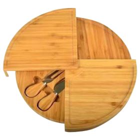 15 inch Rotating Bamboo Cheese Board with Knife Set