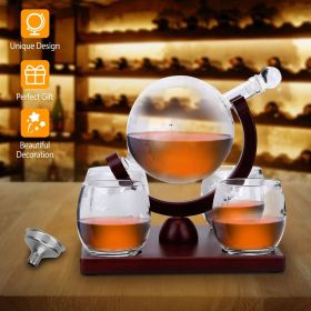 Globe Set  with Whiskey Decanter, Four 8.45OZ Etched World Whiskey Glasses & Wooden Tray
