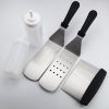 Stainless Steel Tool Set Ergonomic Handle - 2 Perforated Flat Spatula, Turner, Scraper, 2 Squirt Bottles