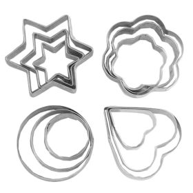 12 Pcs Stainless Steel Cookie Cutters & Cake Decorating Tools, Round/Star/Flower/Heart Shape