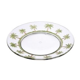 Set of 4 - 9" Acrylic Dinner Plates with Palm Tree Design, Crystal Clear, Reusable