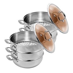 SOGA Heavy Duty Stainless Steel Food Steamer. Stackable Pan Insert with Glass Lid
