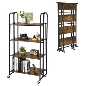 Foldable Kitchen Rolling Cart with Storage Shelves