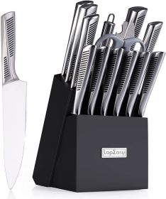 LapEasy 15 Piece Stainless Steel Kitchen Knife Set with Hollow Handle & Manual Sharpener