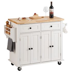 VEVOR Kitchen Island Cart with Storage Cabinet and Rack, Solid Wood Top, 35.4" Width