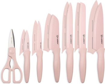 13 Piece Pink Kitchen Knife Set with Guards & Shears