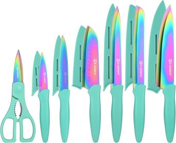 13 Piece Rainbow Titanium Coated Stainless Steel Kitchen Knife Set with Guards & Shears