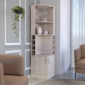 Double Door Bar Cabinet, 8 Wine Cubbies, Light Gray Finish