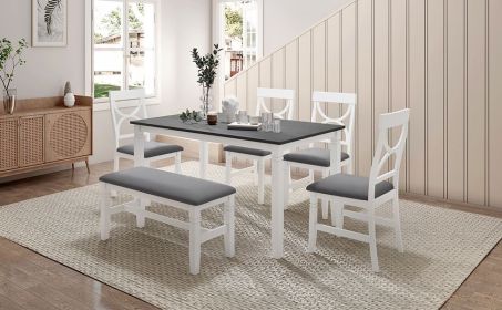 TOPMAX 6-Piece Wood Dining Table Set, Gray+White