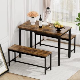 Dining Table Set, Bar Table with 2 Dining Benches