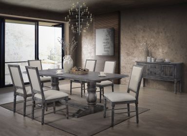 Leventis 7 PCs Dining Room Set, Weathered Gray Finish