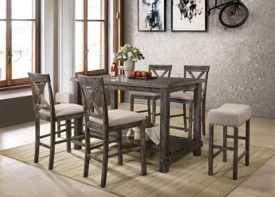 Martha II 7 PCs Counter Height Dining Room Set, Weathered Gray Finish
