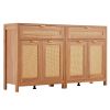 4 Door Rattan Cabinet with 2 Drawers & Adjustable Shelves Set of 2, Natural