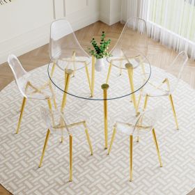 7-piece round glass table with gold metal legs