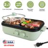 2-in-1 Non-Stick Hot Pot and Griddle with Glass Lid, Portable, Fast Heating for 1-2