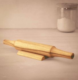 Teak Rolling Pin With Stand Set