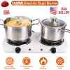 2000W Portable Electric Double Burner Hot Plate with 5 Temperature Adjustments & Non-Slip Rubber Feet, Compact