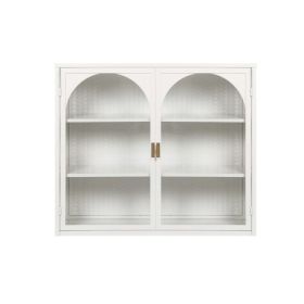 Modern Two-door Wall Cabinet With Glass Door With Three Levels Of Storage For Entrance Living Room Bathroom Dining Room, Characteristic Woven Pattern (Color: White)